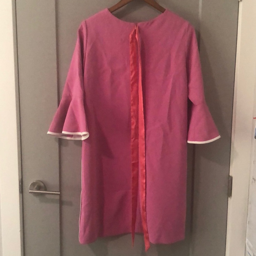 Made in Canada Lovely Pink Business Dress with Bell Sleeves and Coral Ribbon